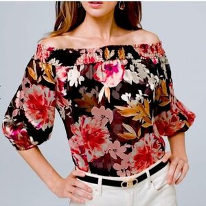 Silk Floral Blouse - Black and Red